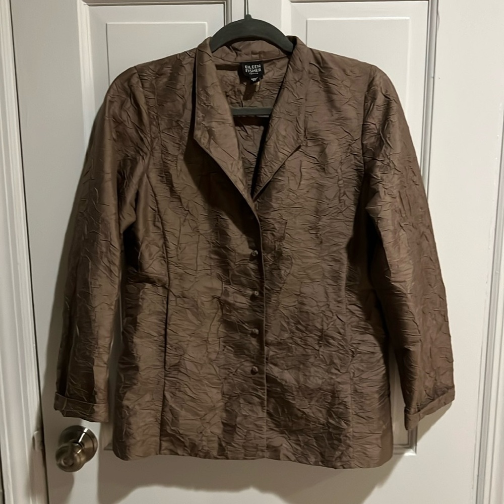 Eileen Fisher 100% Silk Taupe Petite Jacket